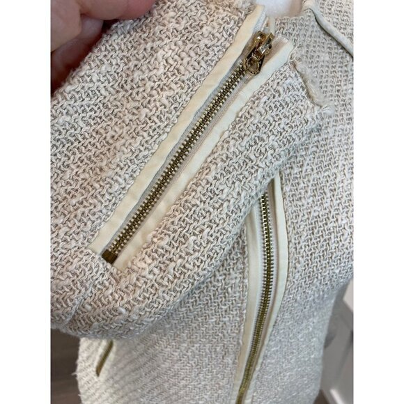 Juicy Couture Cotton Tweed Tan Tailored Italian Fabric Full Zip Fitted Jacket - Picture 5 of 13